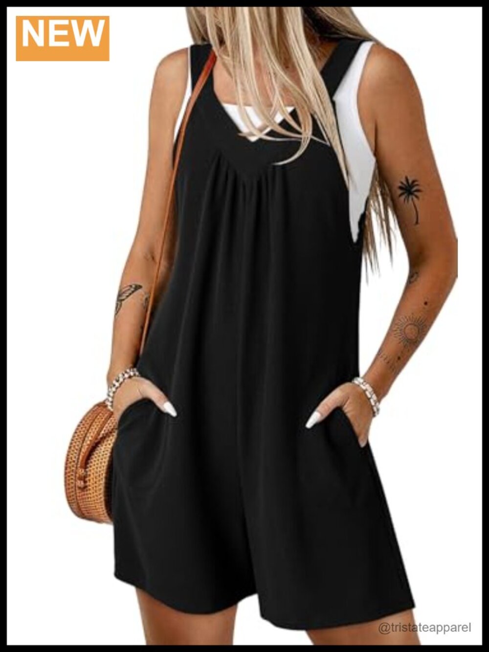 Sleeveless Waffle Knit Romper V-Neck Spaghetti Strap Wide Leg Maternity